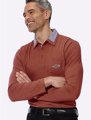 Polo à manches longues empiècements en carreaux tissés - taille standard - moda vilona