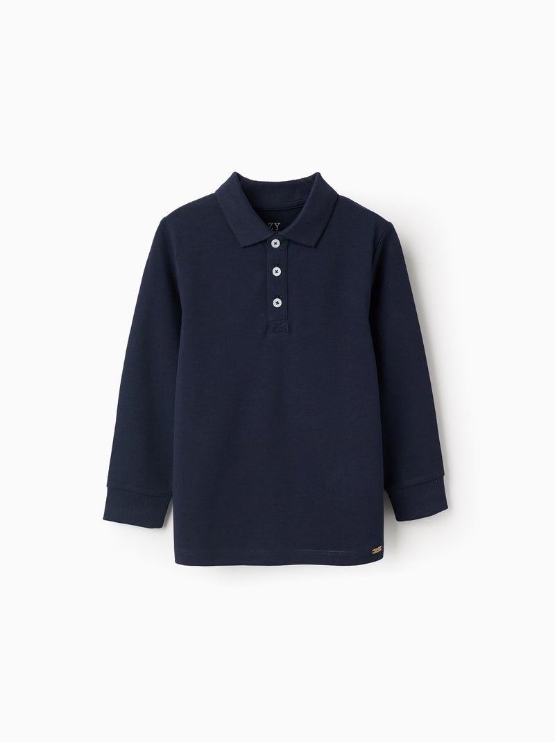 Polo à Manches Longues en Coton Bleu foncé - Kiabi
