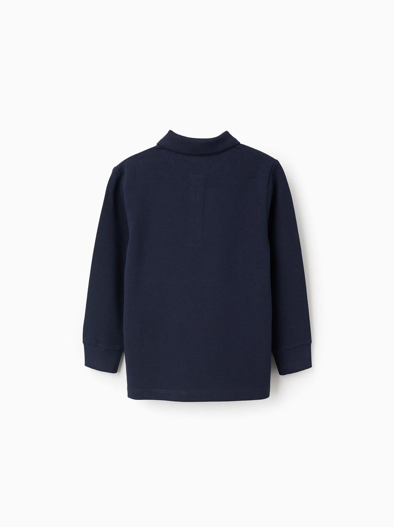 Polo à Manches Longues en Coton Bleu foncé - Kiabi