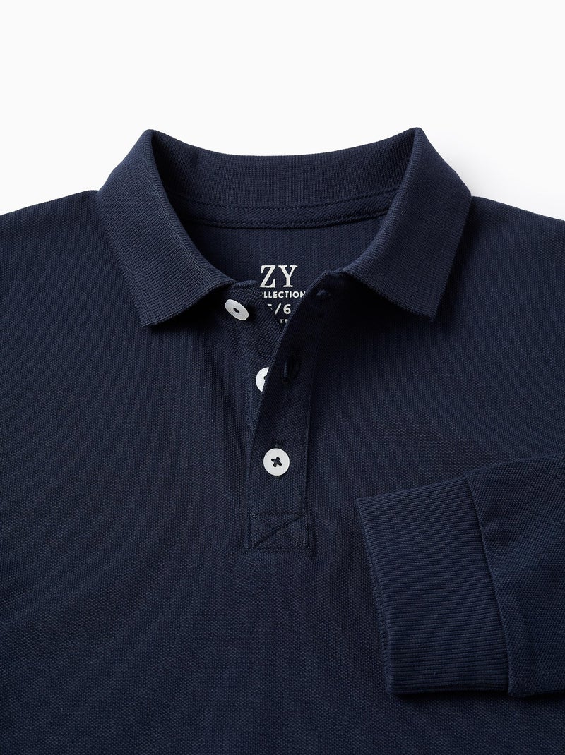 Polo à Manches Longues en Coton Bleu foncé - Kiabi