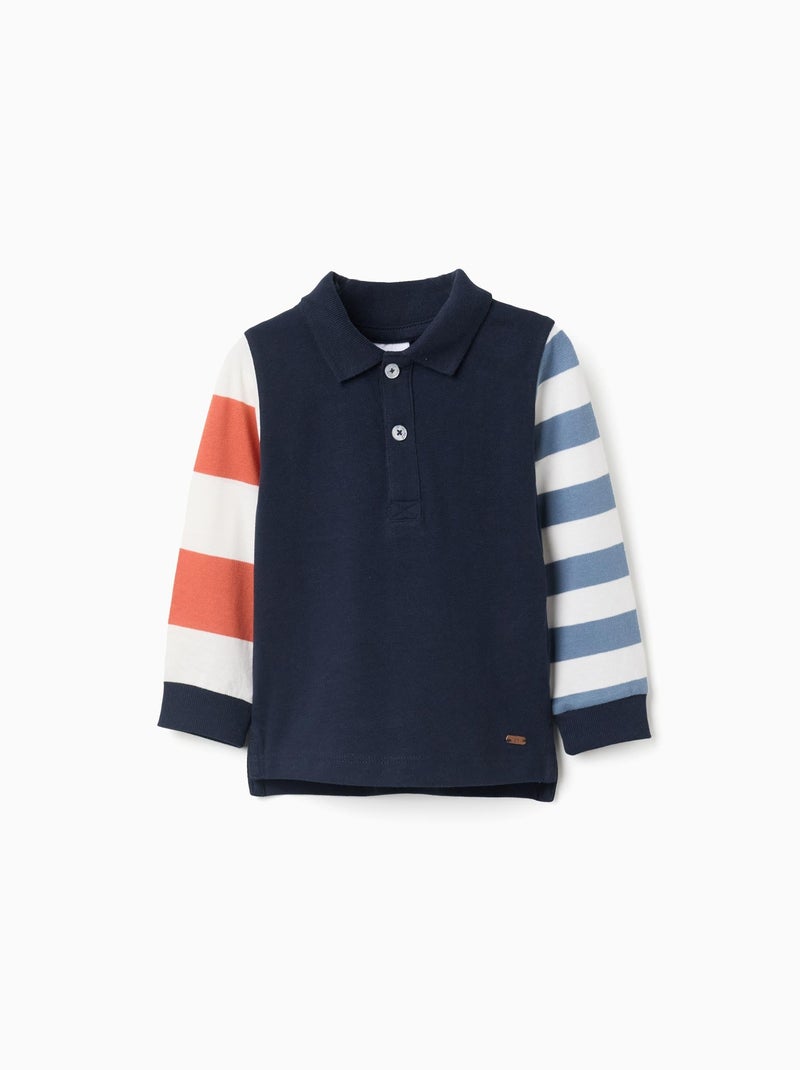 Polo à Manches Longues en Coton Bleu foncé - Kiabi