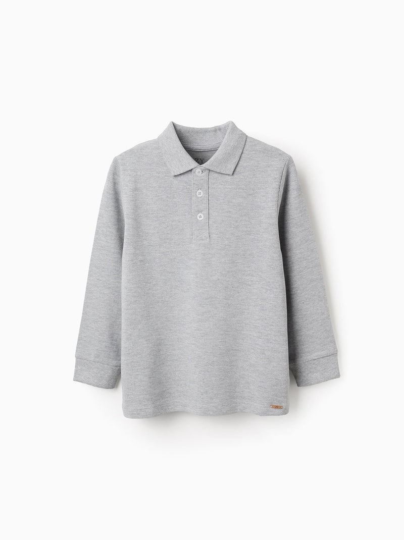 Polo à Manches Longues en Coton Gris - Kiabi