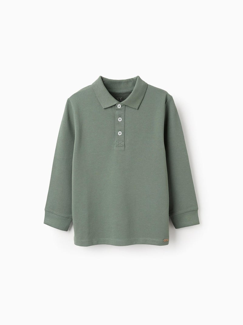 Polo à Manches Longues en Coton Vert foncé - Kiabi