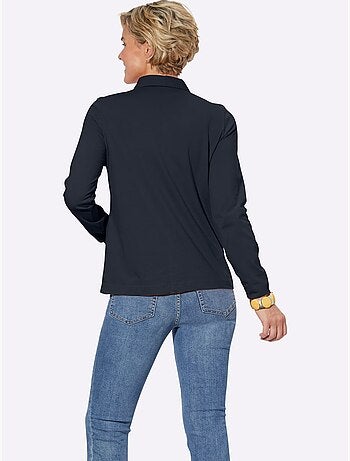 Polo à manches longues en jersey fin avec col polo et patte de boutonnage - Taille standard - Witt