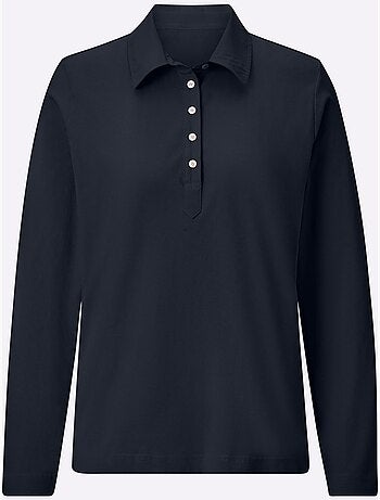 Polo à manches longues en jersey fin avec col polo et patte de boutonnage - Taille standard - Witt