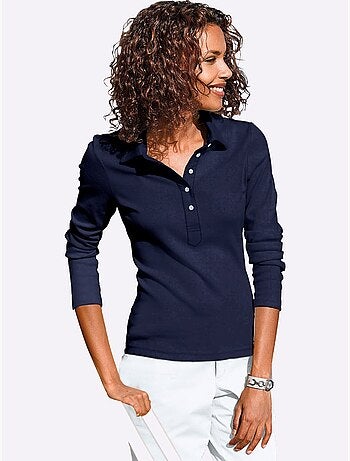 Polo à manches longues en jersey fin avec col polo et patte de boutonnage - Taille standard - Witt