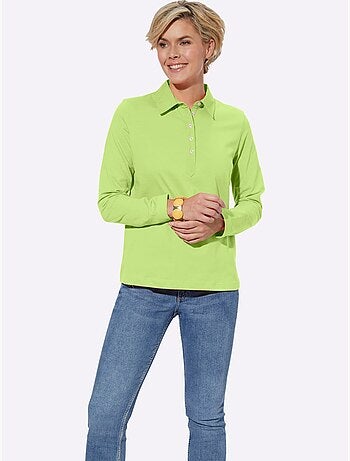 Polo à manches longues en jersey fin avec col polo et patte de boutonnage - Taille standard - Witt
