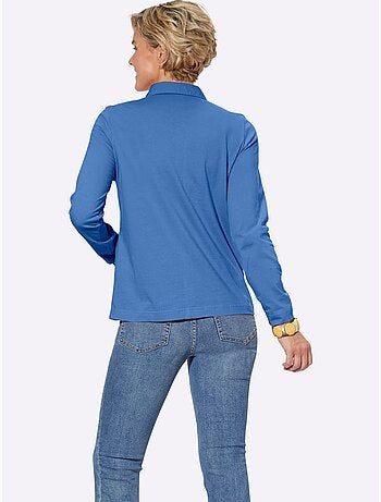 Polo à manches longues en jersey fin avec col polo et patte de boutonnage - Taille standard - Witt