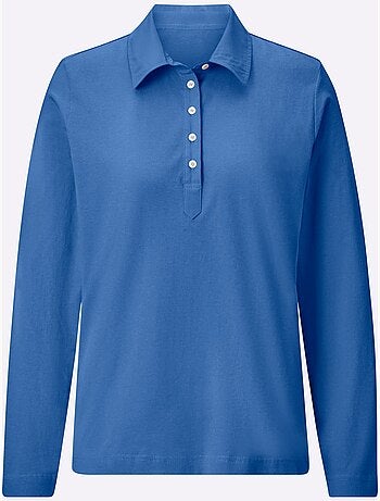 Polo à manches longues en jersey fin avec col polo et patte de boutonnage - Taille standard - Witt
