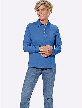 Polo à manches longues en jersey fin avec col polo et patte de boutonnage - Taille standard - Witt
