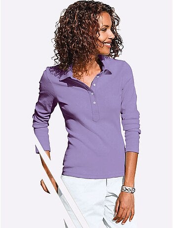 Polo à manches longues en jersey fin avec col polo et patte de boutonnage - Taille standard - Witt