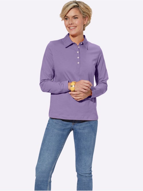 Polo à manches longues en jersey fin avec col polo et patte de boutonnage - Taille standard - Witt - Kiabi