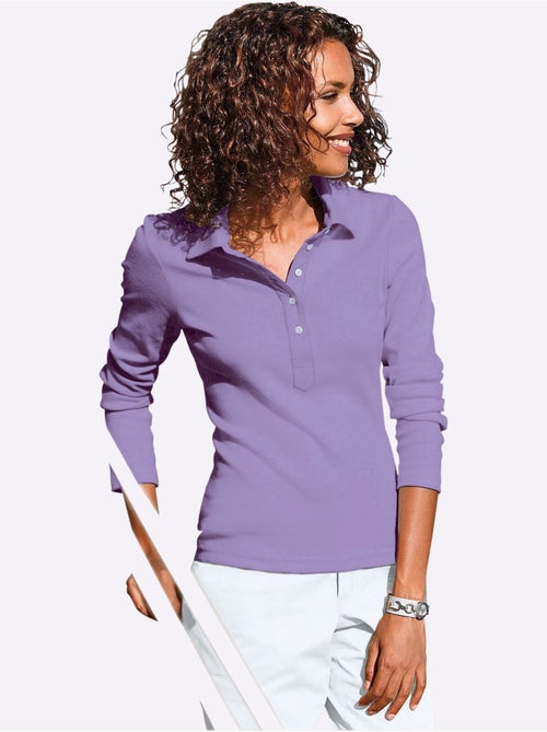 Polo à manches longues en jersey fin avec col polo et patte de boutonnage - Taille standard - Witt - Kiabi