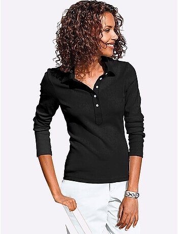Polo à manches longues en jersey fin avec col polo et patte de boutonnage - Taille standard - Witt