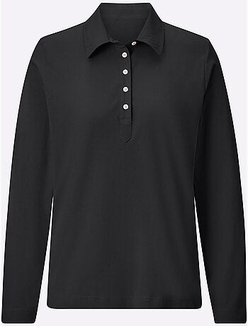 Polo à manches longues en jersey fin avec col polo et patte de boutonnage - Taille standard - Witt