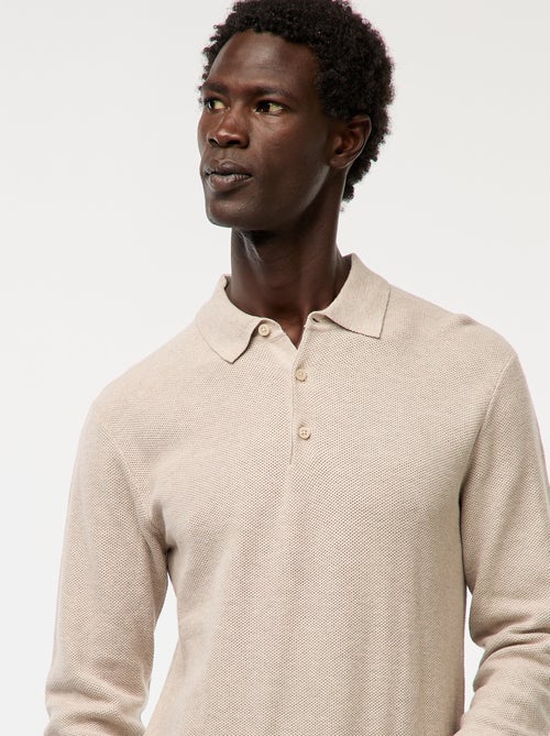 Polo à manches longues en maille fantaisie - Kiabi