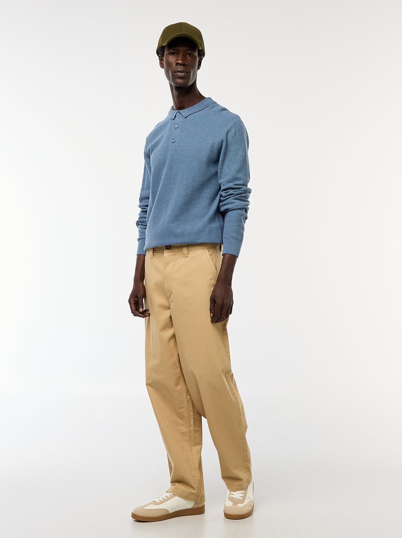 Polo à manches longues en maille fantaisie Bleu - Kiabi