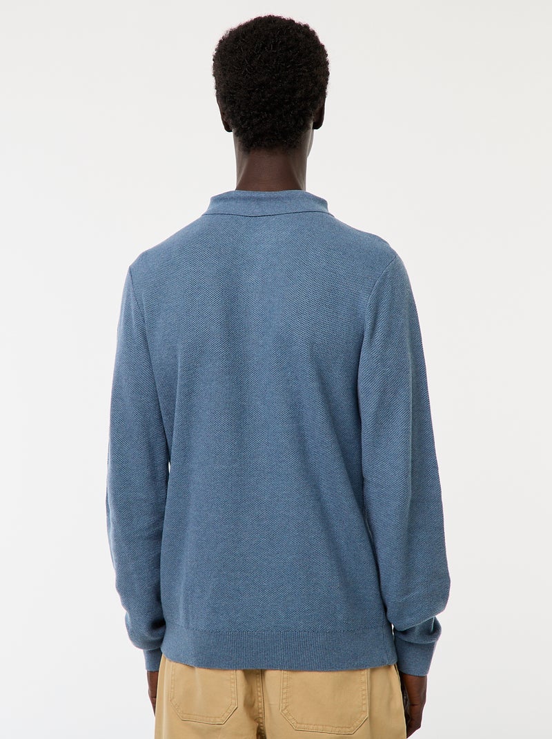 Polo à manches longues en maille fantaisie Bleu - Kiabi