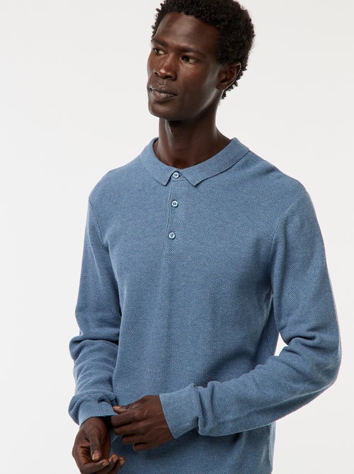 Polo à manches longues en maille fantaisie - Kiabi Polo à manches longues en maille fantaisie - Kiabi