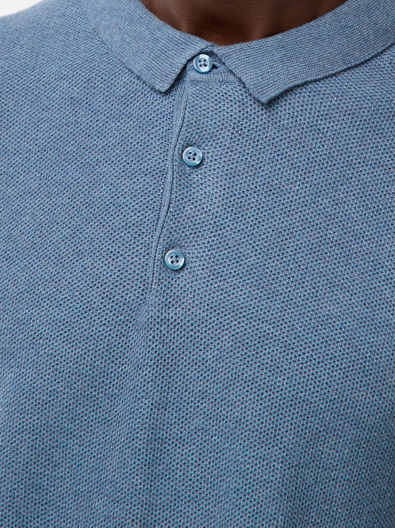 Polo à manches longues en maille fantaisie Bleu - Kiabi