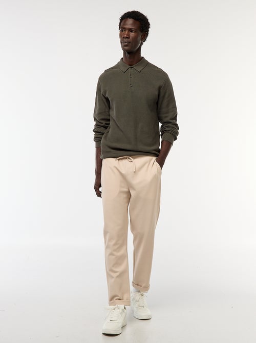 Polo à manches longues en maille fantaisie - Kiabi