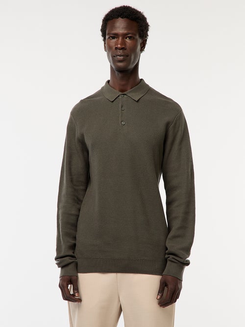 Polo à manches longues en maille fantaisie - Kiabi