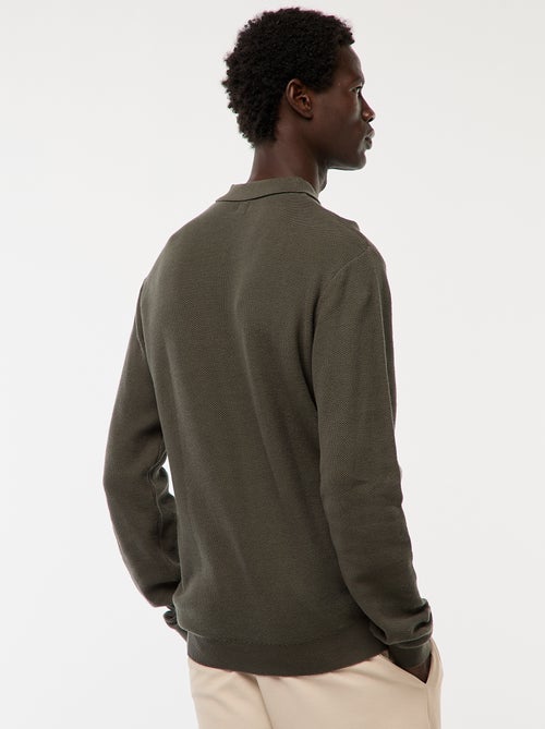 Polo à manches longues en maille fantaisie - Kiabi