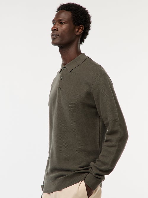 Polo à manches longues en maille fantaisie - Kiabi