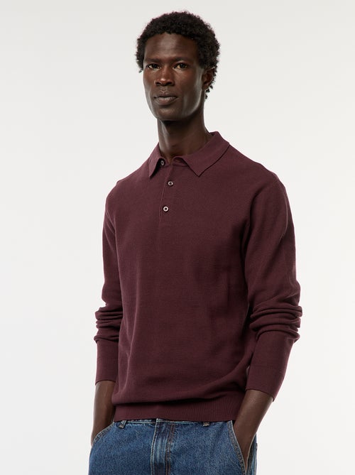 Polo à manches longues en maille fantaisie - Kiabi