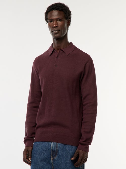 Polo à manches longues en maille fantaisie - Kiabi