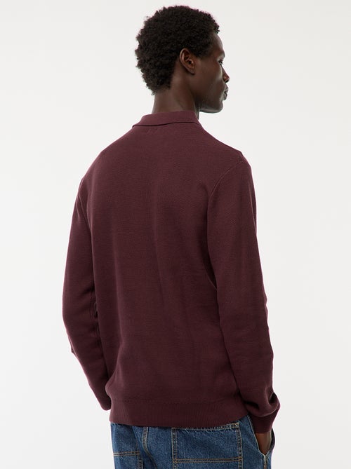 Polo à manches longues en maille fantaisie - Kiabi