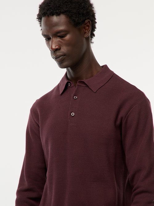 Polo à manches longues en maille fantaisie - Kiabi