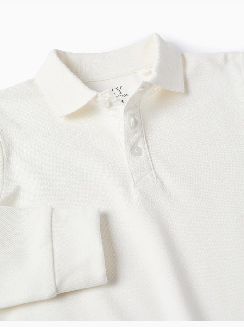 Polo à manches longues en piqué de coton Blanc - Kiabi