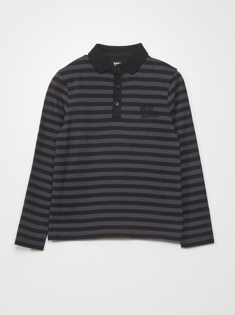 Polo à manches longues imprimé à 'rayures' Gris/noir - Kiabi