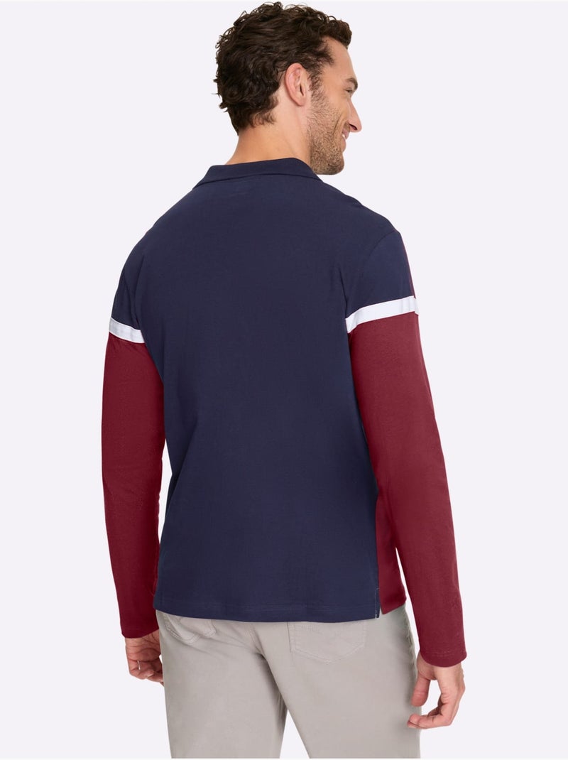 Polo à Manches Longues Jersey Fin - Taille Standard - Witt Bleu Rouge - Kiabi