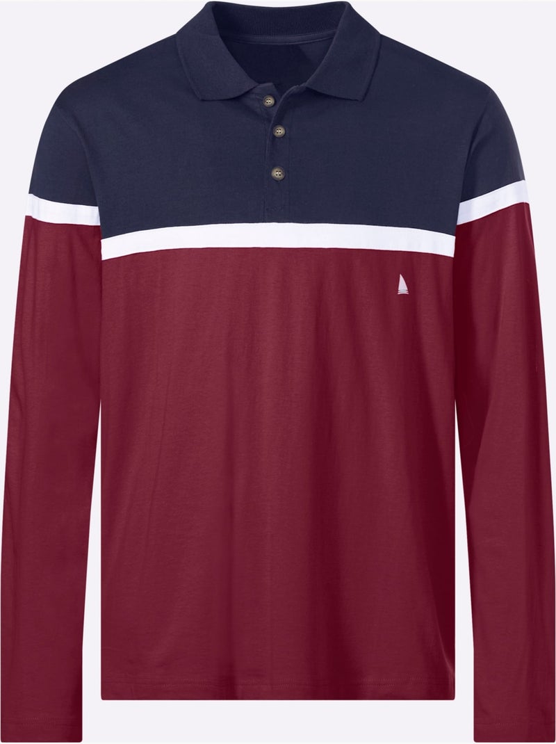 Polo à Manches Longues Jersey Fin - Taille Standard - Witt Bleu Rouge - Kiabi