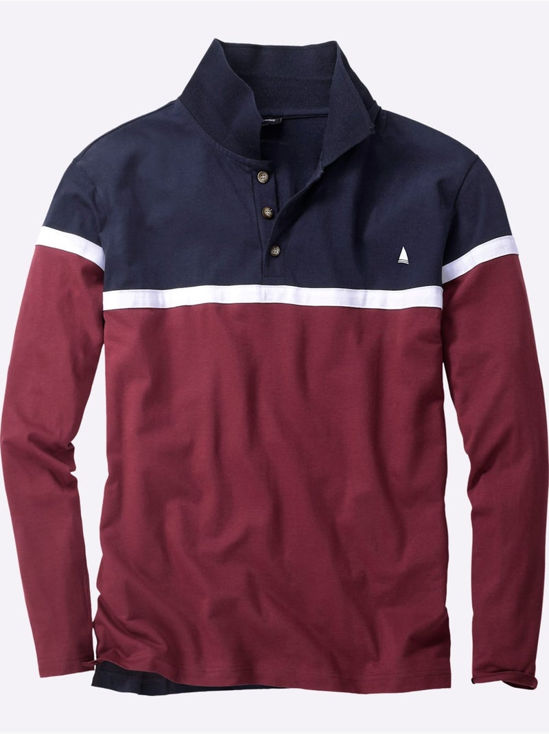 Polo à Manches Longues Jersey Fin - Taille Standard - Witt Bleu Rouge - Kiabi
