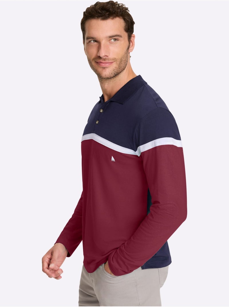 Polo à Manches Longues Jersey Fin - Taille Standard - Witt Bleu Rouge - Kiabi