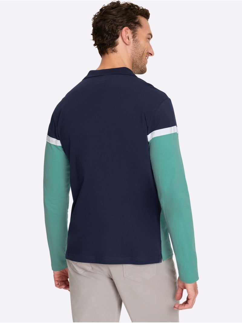 Polo à Manches Longues Jersey Fin - Taille Standard - Witt Bleu Vert - Kiabi