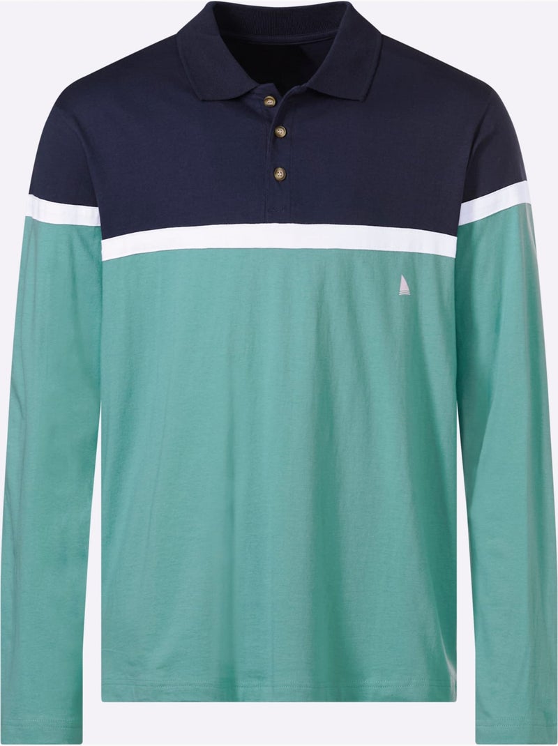 Polo à Manches Longues Jersey Fin - Taille Standard - Witt Bleu Vert - Kiabi