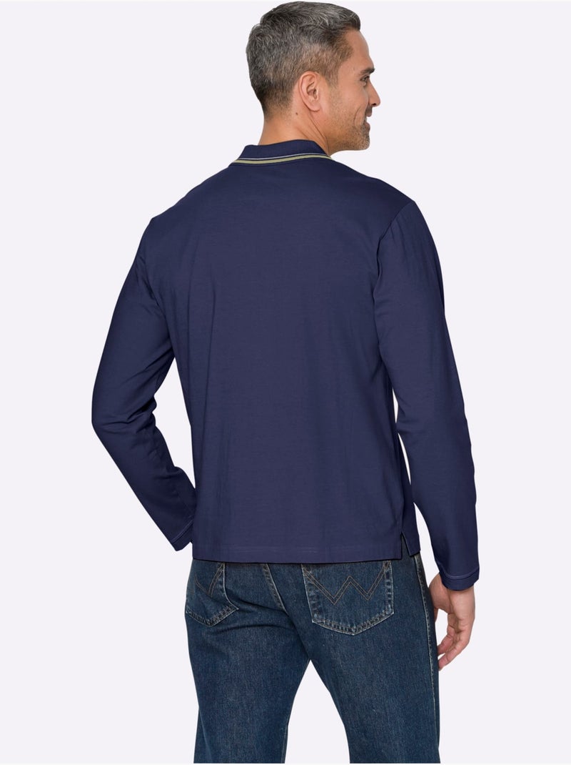 Polo à Manches Longues Passepoil Contrasté - Taille Standard - Moda Vilona Bleu marine - Kiabi