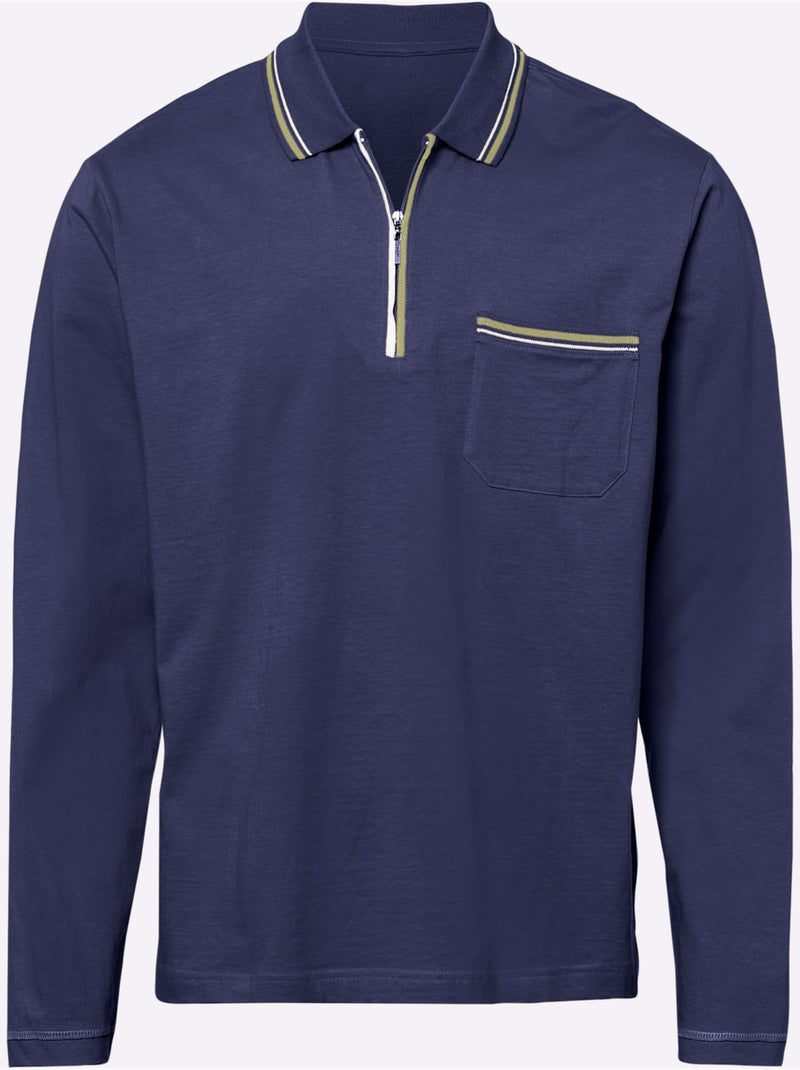 Polo à Manches Longues Passepoil Contrasté - Taille Standard - Moda Vilona Bleu marine - Kiabi