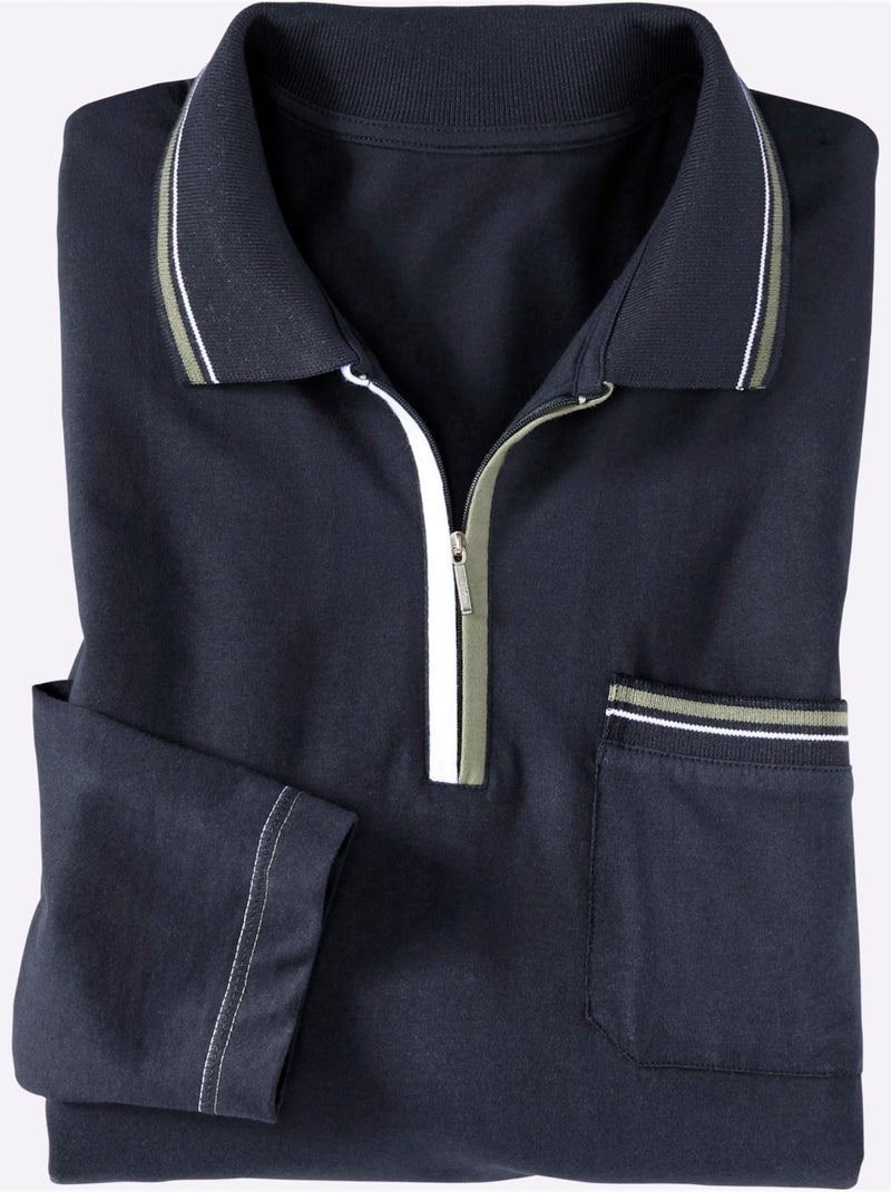 Polo à Manches Longues Passepoil Contrasté - Taille Standard - Moda Vilona Bleu marine - Kiabi