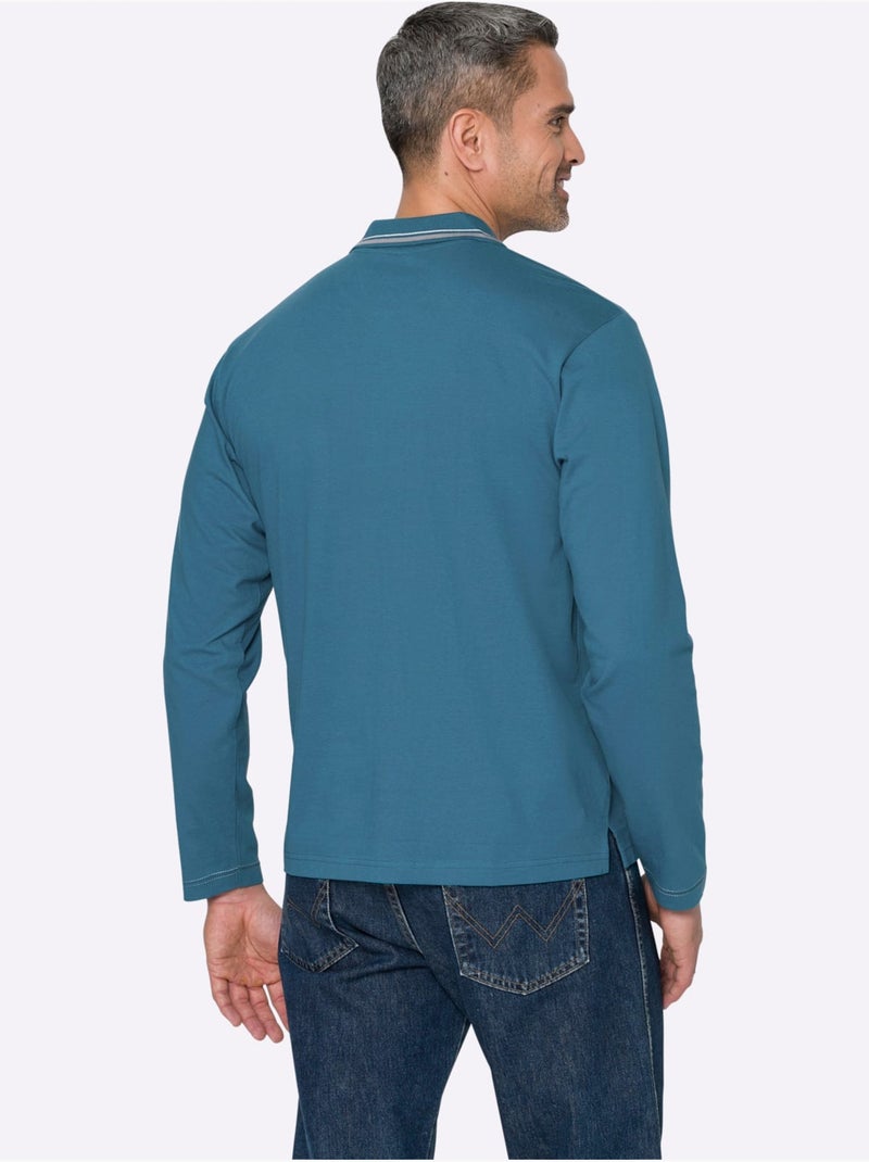 Polo à Manches Longues Passepoil Contrasté - Taille Standard - Moda Vilona Bleu - Kiabi