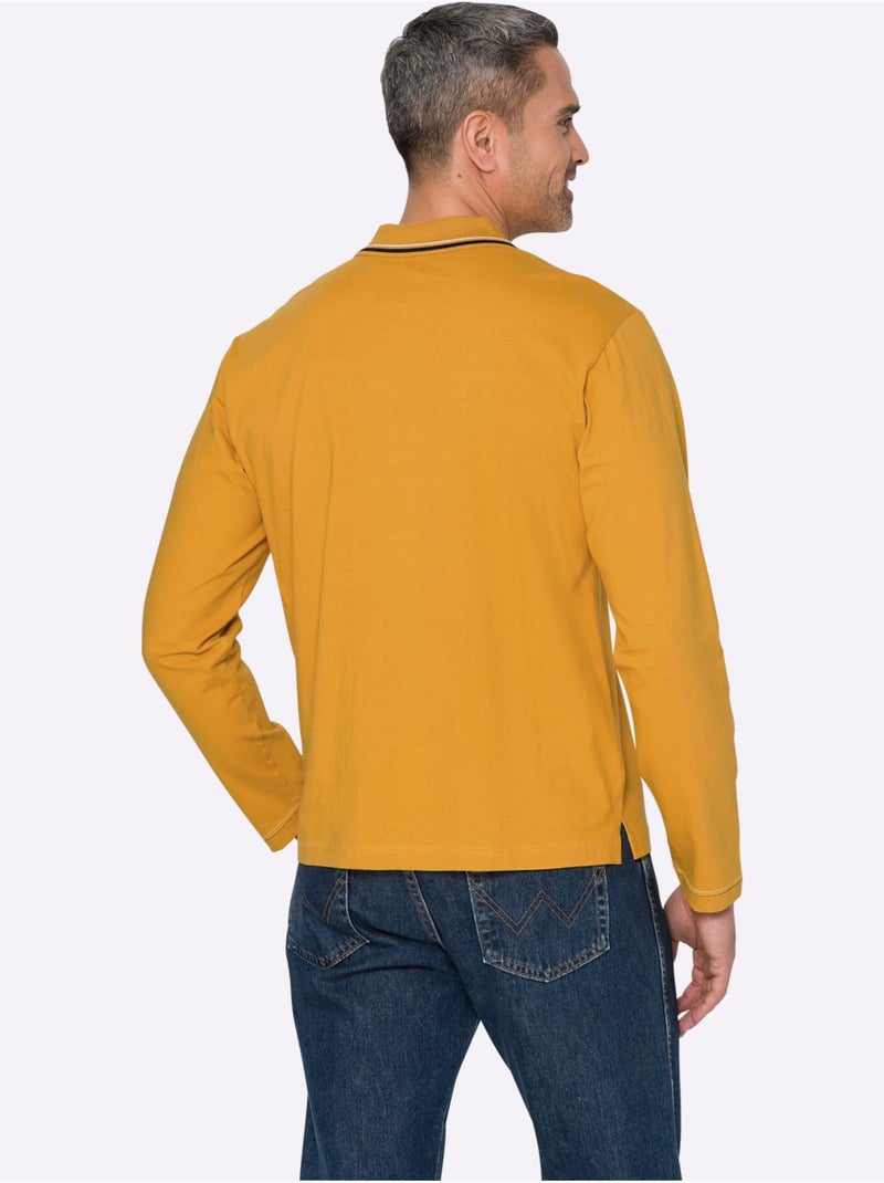 Polo à Manches Longues Passepoil Contrasté - Taille Standard - Moda Vilona Ocre - Kiabi