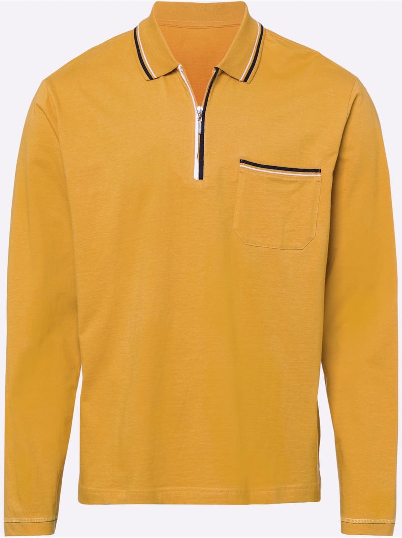 Polo à Manches Longues Passepoil Contrasté - Taille Standard - Moda Vilona Ocre - Kiabi