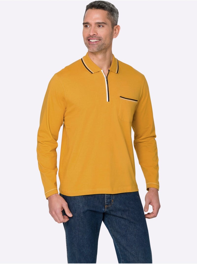 Polo à Manches Longues Passepoil Contrasté - Taille Standard - Moda Vilona Ocre - Kiabi