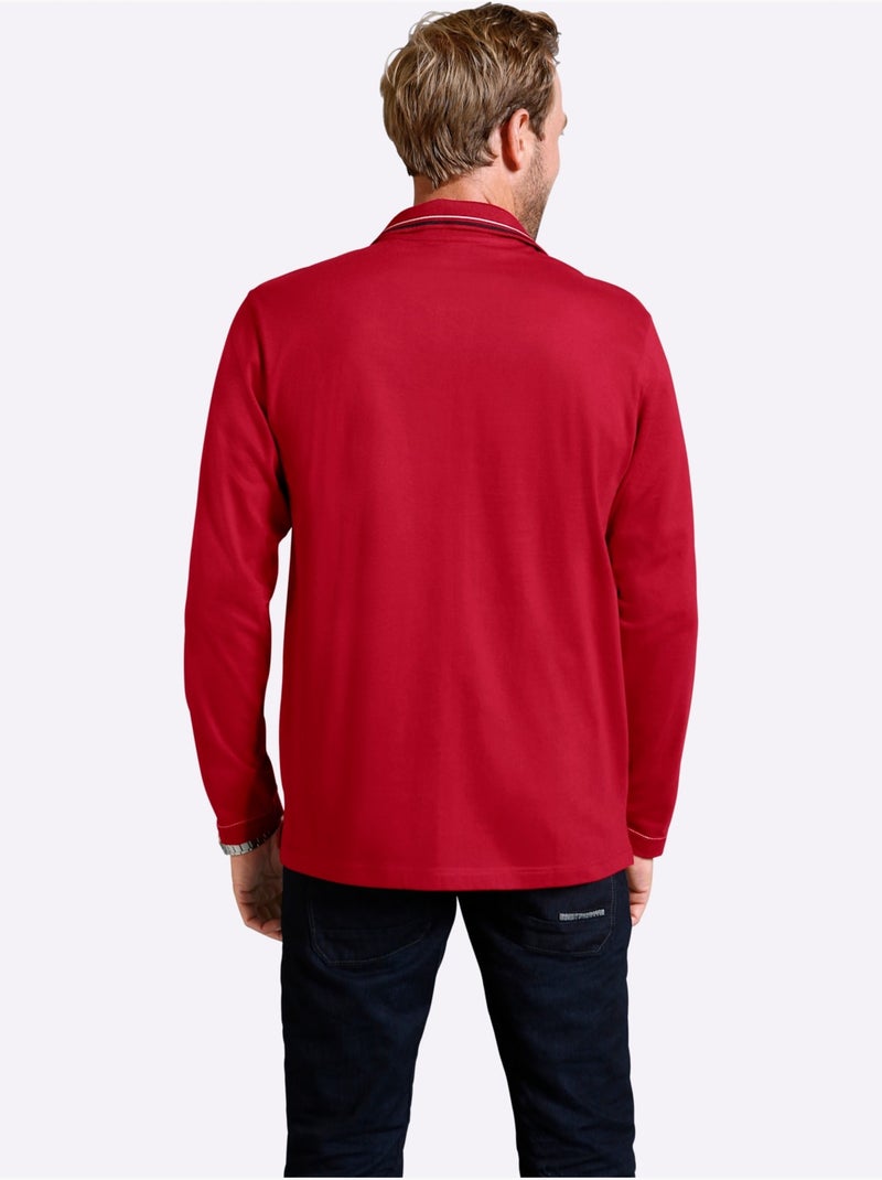 Polo à Manches Longues Passepoil Contrasté - Taille Standard - Moda Vilona Rouge - Kiabi
