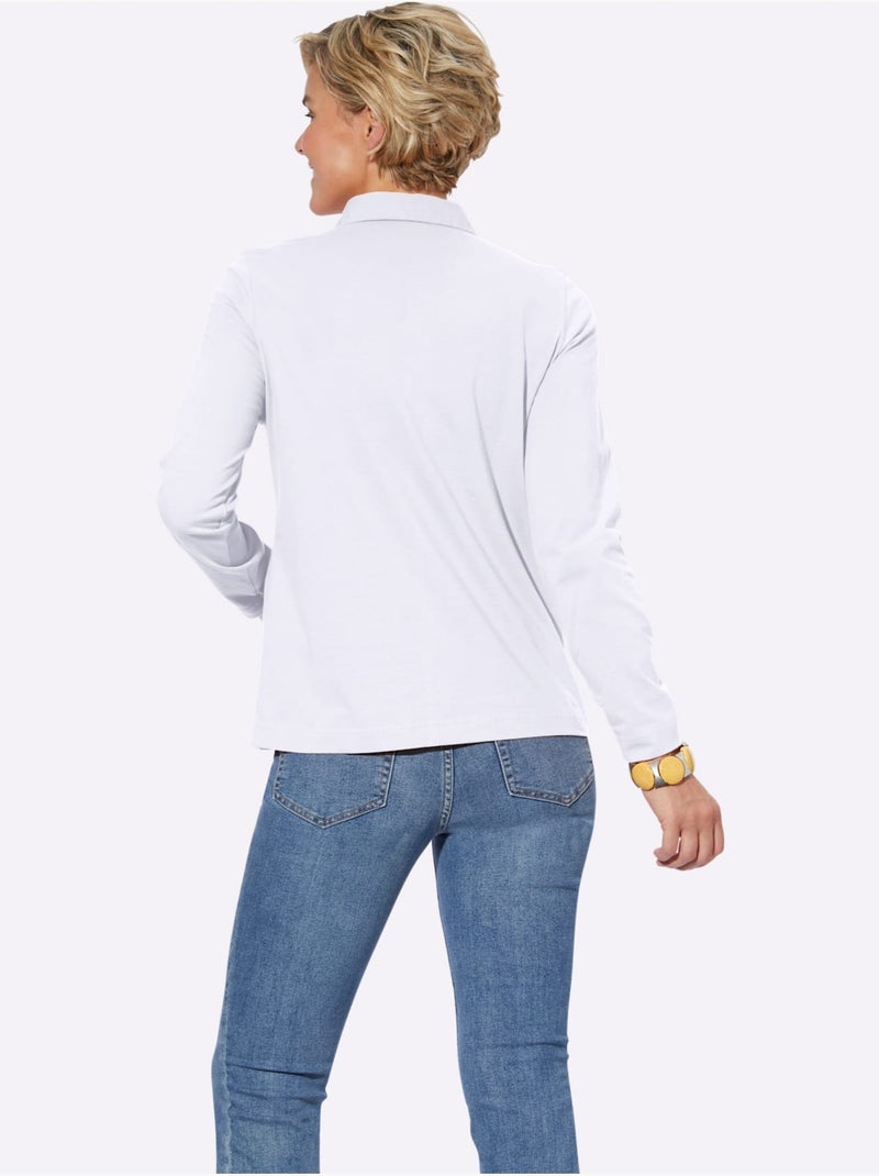 Polo à Manches Longues Pur Coton - Taille Standard - Witt Blanc - Kiabi