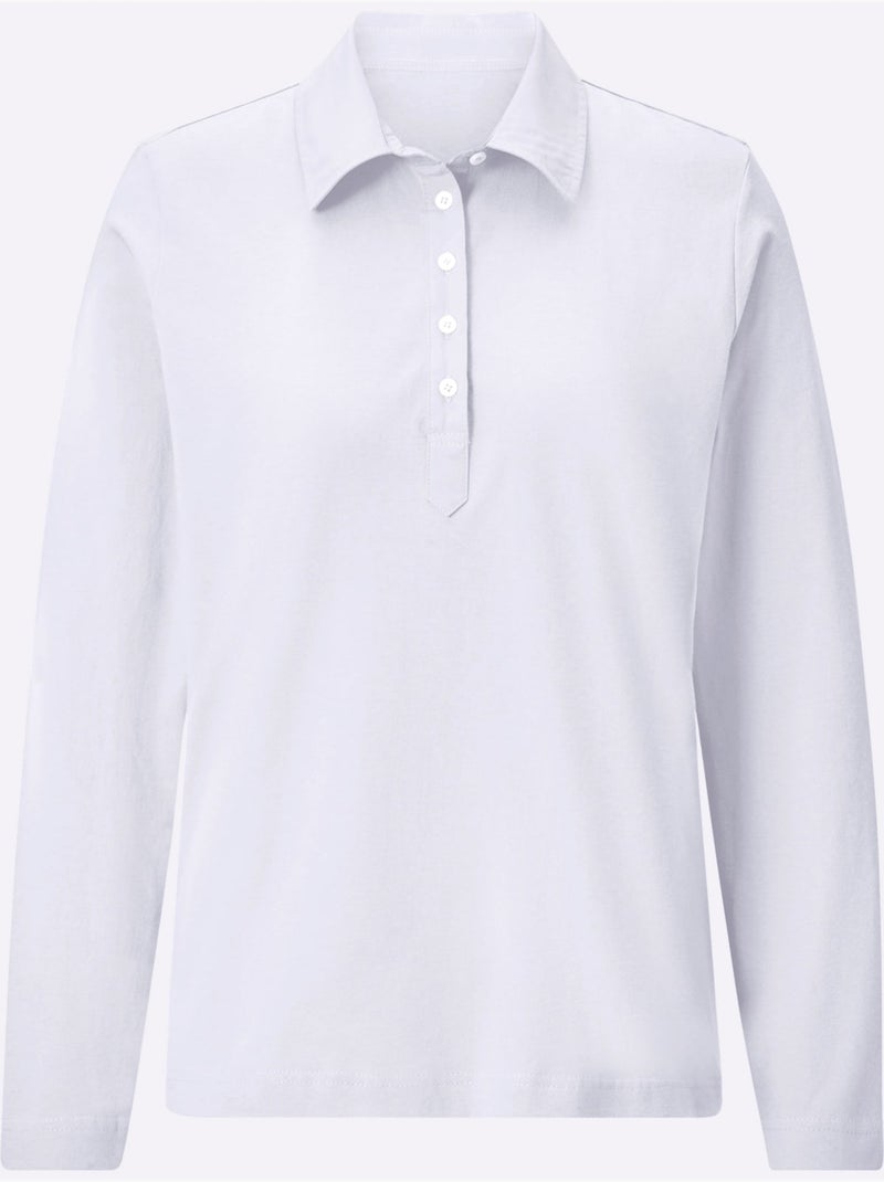 Polo à Manches Longues Pur Coton - Taille Standard - Witt Blanc - Kiabi